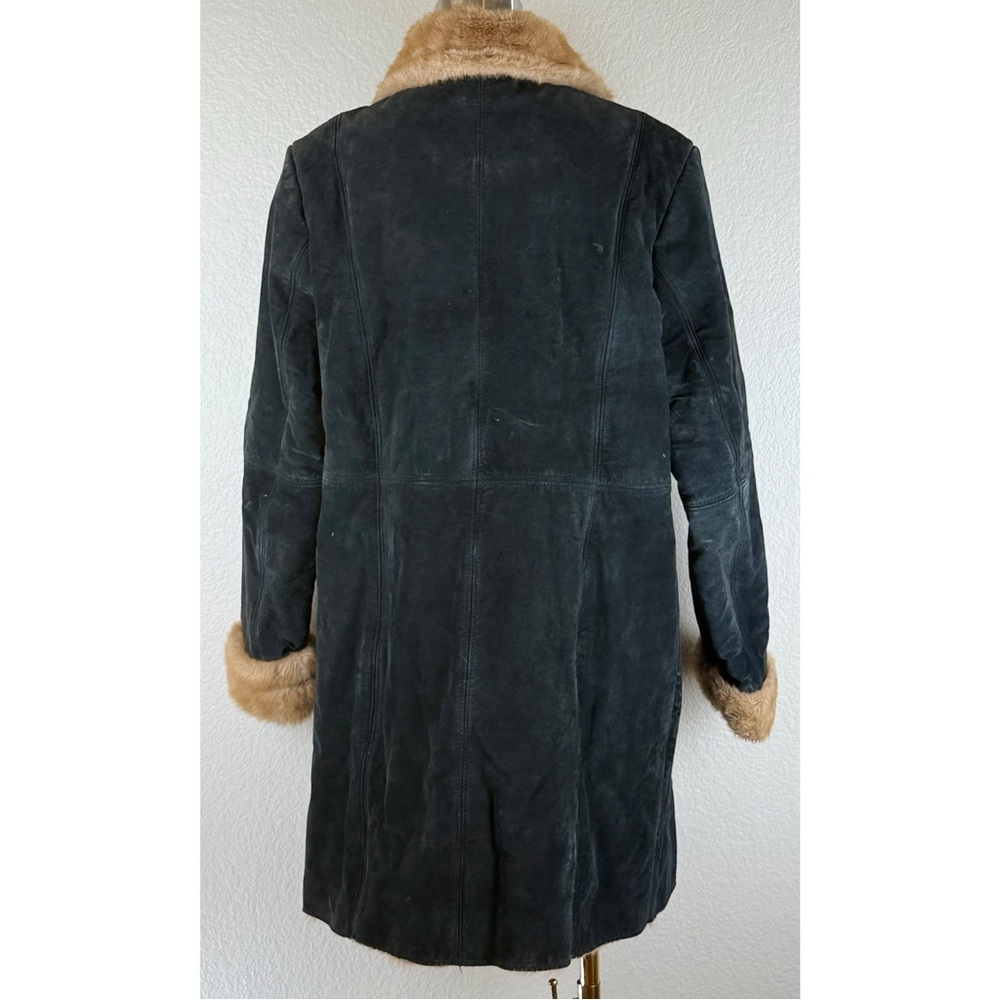 U.S.A. Leather Vintage 70s Style Penny Lane Sherpa Lined Coat 
Black w/Tan Large - Picture 8 of 11